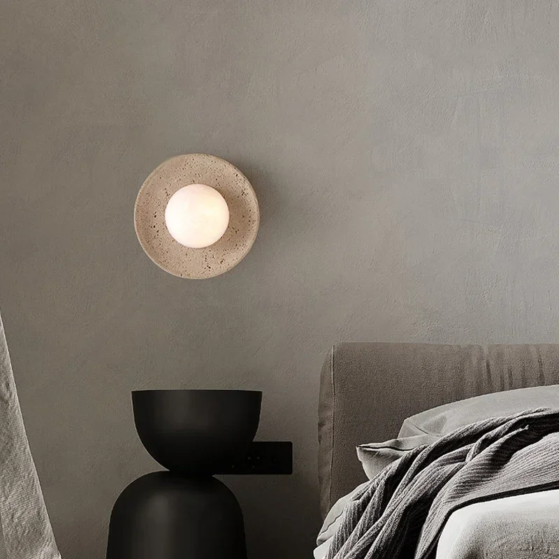 Wabi Sabi Natural Stone Home Wall Decoration Light Simple Atmosphere Corridor Staircase Creative Circular LED Sconce Lamp