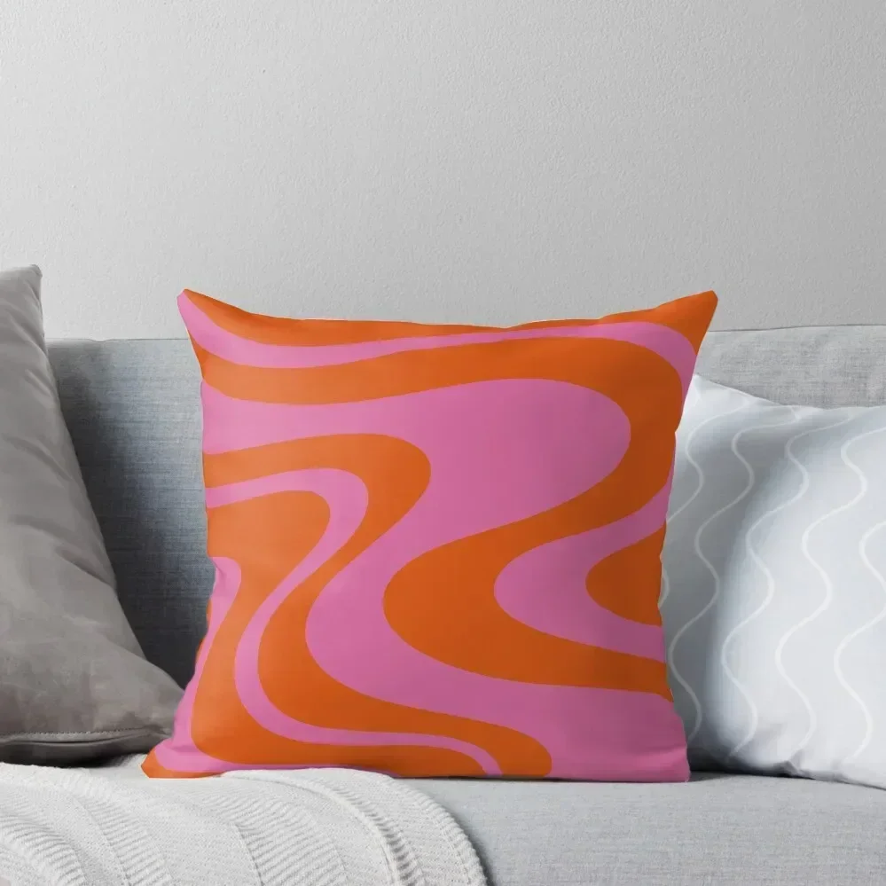 Hot Pink and Red Orange Wave Machine Abstract Retro Swirl Pattern Throw Pillow Pillowcases bed pillows pillow