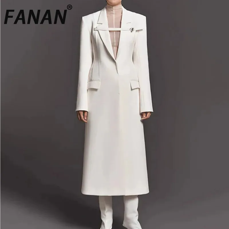 

FANAN Temperament Long Trench Women's Solid Gathered Waist Office Lady Windbreaker Fashion Coats 2025 Spring New Female Outwear