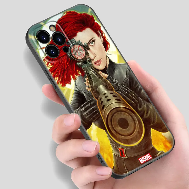 Funda de silicona negra de Marvel Black Widow para Apple iPhone, 12, 13 Mini, 11, 14, 15 Pro Max, 7, 8 Plus, X, XR, XS, SE, 2020, 2022