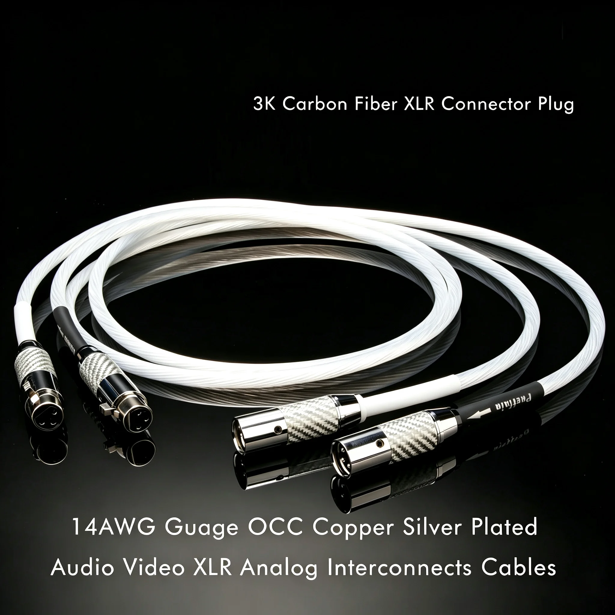 Pair XLR Cable 7N OCC Silver Plated 3 Pin XLR Audio Cable With Carbon Fiber XLR Plug Connectors
