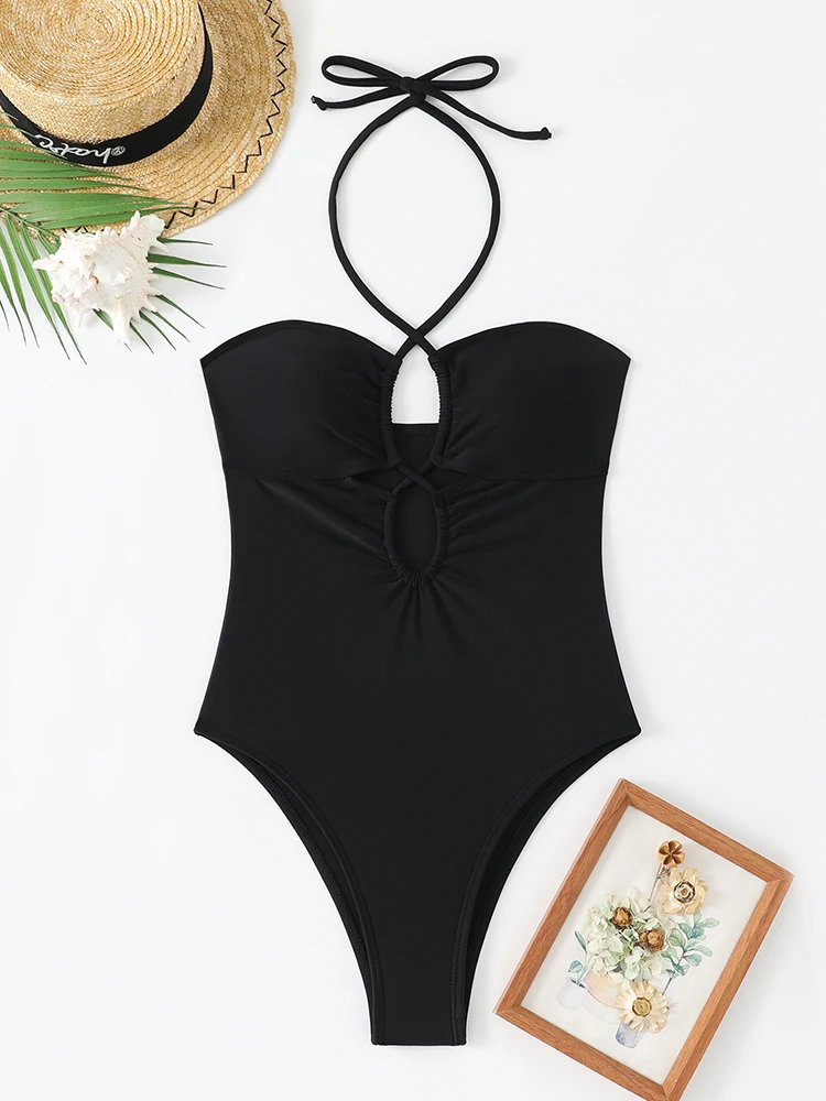 Solid Color Bathing Suit Bandeau Swimwear Woman 2026 One Piece Women's Swimsuit Female Bathwear Swimming for Beach Wear Monokini view 5