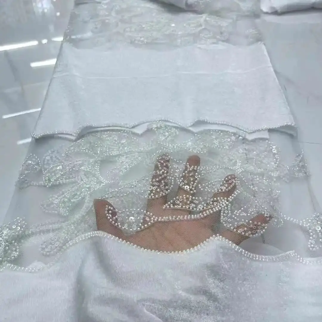 

Africa Nigerian Beaded French Mesh Lace With Sequins High Quality 2025 Embroidery Lace Sequins Lace For Wedding Dresses Women