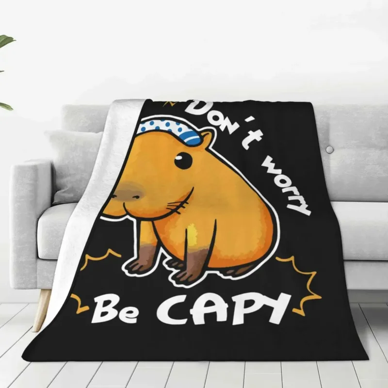 Capybara Don't Worry Be Capy Fleece Throw Animal Blankets for Bed Travel Lightweight Thin Bedroom Quilt