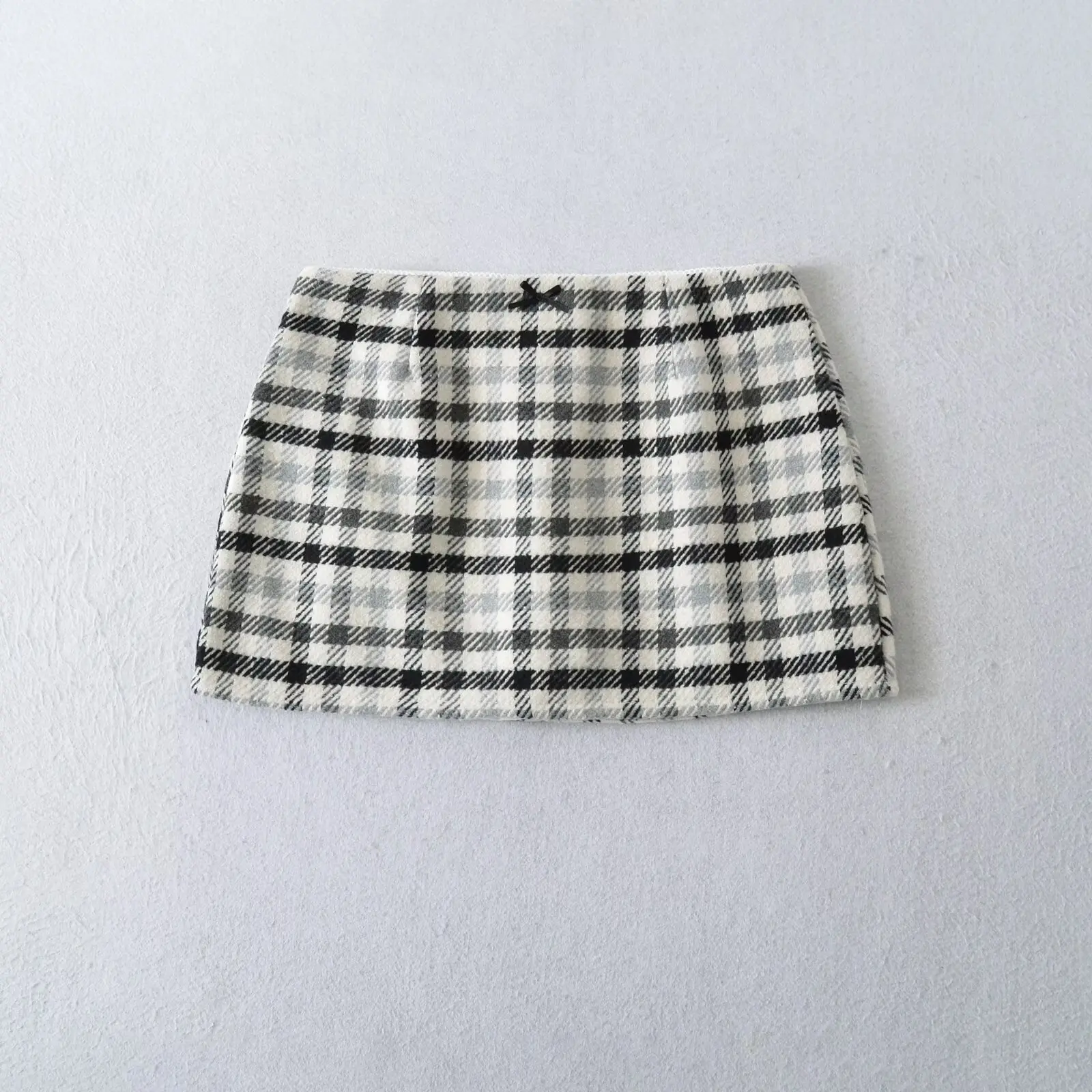 Spódnica mini w kratę z tweedu, z wysokim stanem, zapinana na zamek z tyłu, podkreślająca biodra, z podszewką, idealna na imprezę, jesień, 2 kolory.