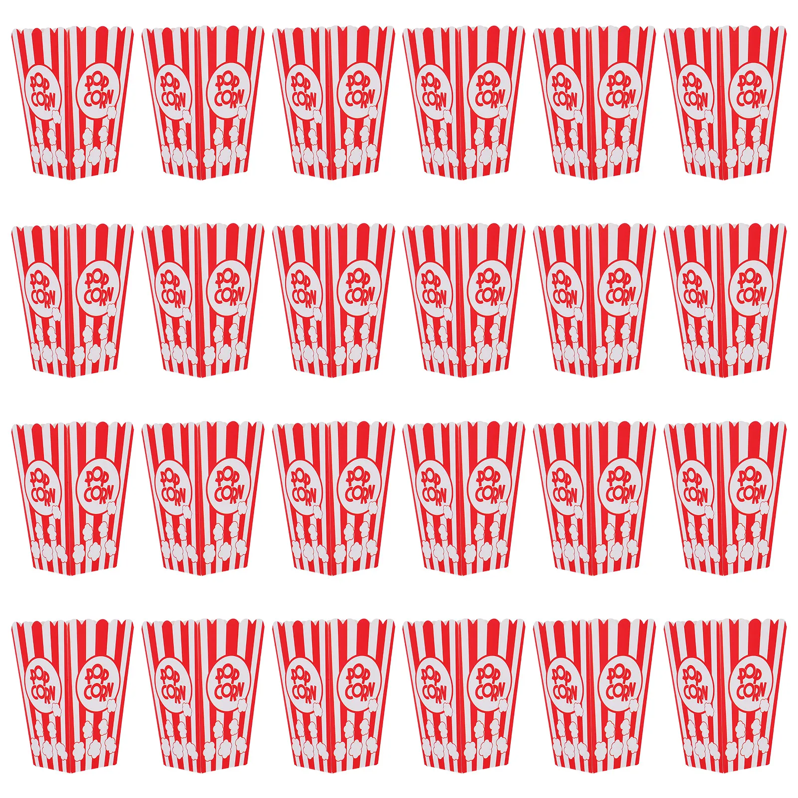 

24pcs Popcorn Bucket Paper Empty Tins Mini Bags Small Red Striped Wavy Edge Party Boxes Disposable For Events Birthday Movie