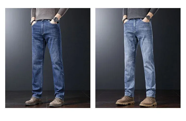 2027 Neue Herbst-Winter-Soft-Stretch-Jeans für Herren, Business-Casual, schmale, gerade Jeanshose, koreanische blaue, graue Arbeitshose für Männer – Detail 2