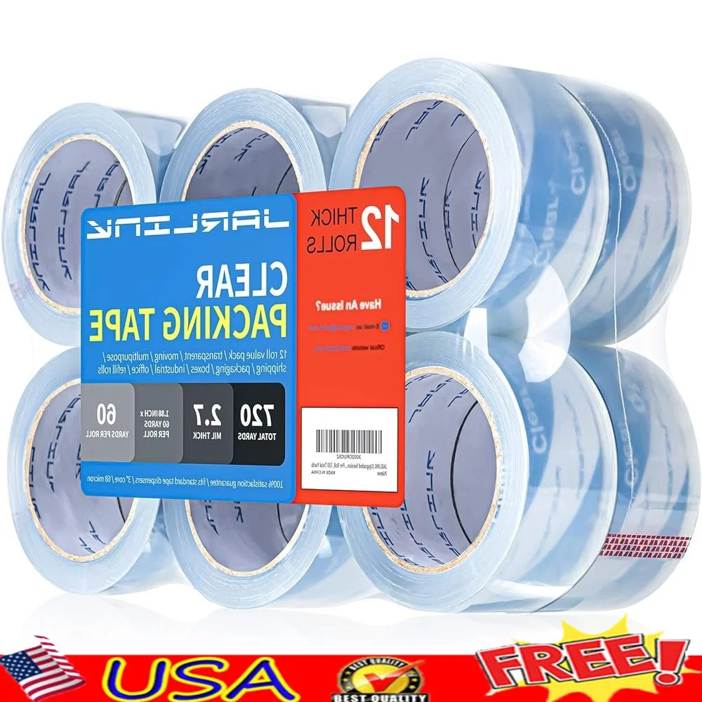 

Прозрачная упаковочная лента, 12 рулонов, сверхмощная транспортировочная лента, толщина 2,7 мил, прочная клейкая прозрачная лента BOPP, подвижная герметичная лента для офисного использования