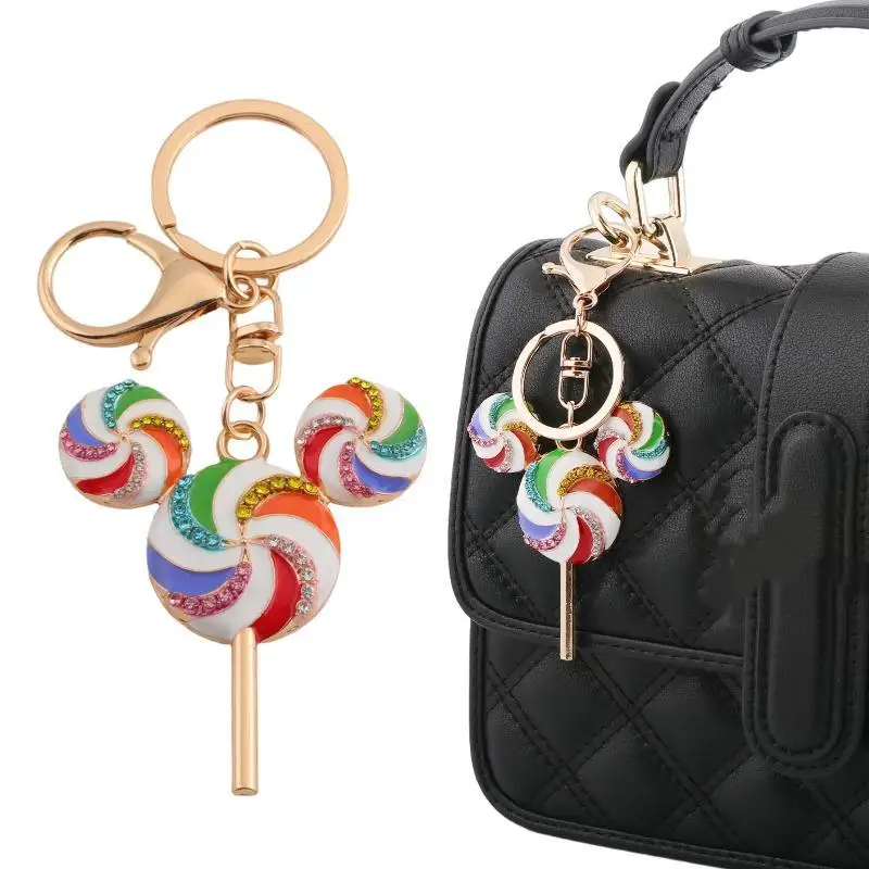 Lollipop-Taschenanhänger, süßer Regenbogen-Bonbon-Patchwork, niedlicher Strass-Anhänger, kreativer Anhänger für Rucksack, kleines Geschenk für Teenager – Detail 1