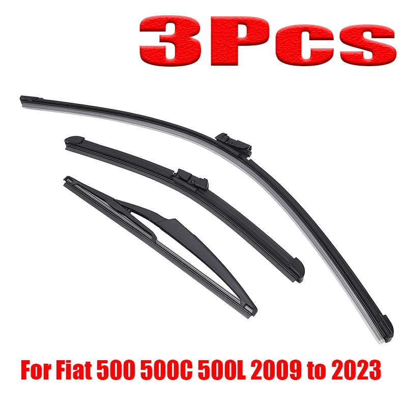 New 3Pcs Front Rear Wiper Blades Set for Fiat 500 500C 500L 2009 to 2023 Windshield Windscreen Tailgate Window Brushes Car Parts