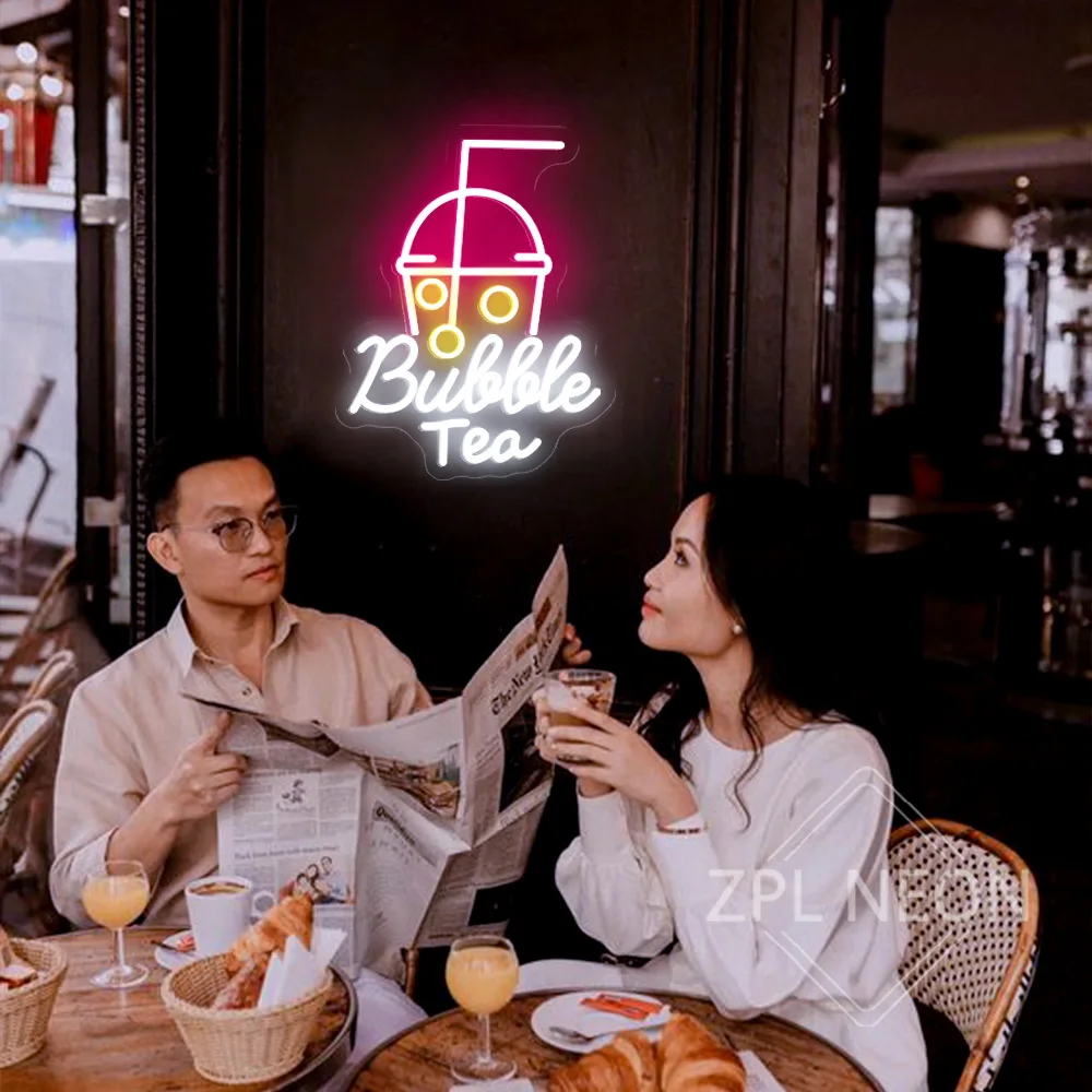 Bubble Tea Neon Sign Led Light Boba Tea Shop Decorazione Camera Cafe Ristorante Decor Appeso a parete Neon Light Insegne LED Benvenuto USB