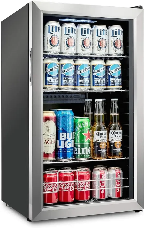 Cocktails, Soda, Juice Cooler for Home & Office | Reversible Glass Door & Adjustable Shelving, Stainless Steel