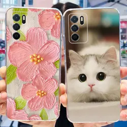 Case For OPPO A16 A16s A54s 4G Cute Flower Cat Painted Phone Bumper For OppoA16 A 16S A54S Soft Silicone TPU Back Cover