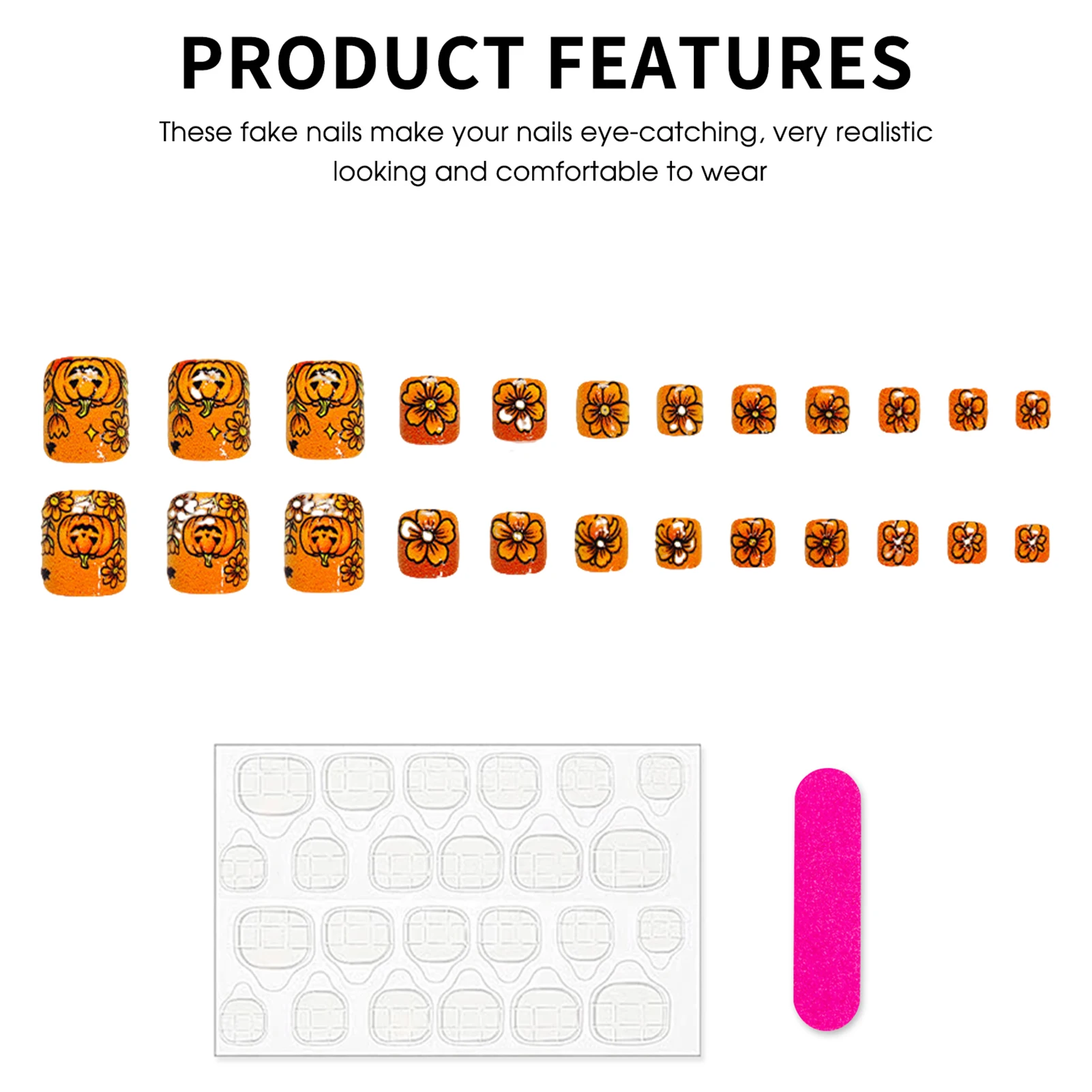 Cute Press on Toe Nails Pumpkin Glitter False Toenails for Halloween Party Autumn Women's Resin Nail Art Accessories view 6
