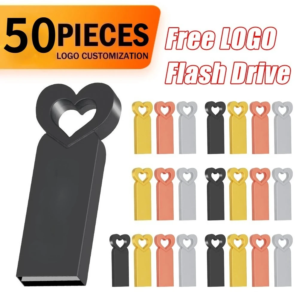 

50PCS Free Custom LOGO USB Flash Drive 4GB 8GB 2.0 High Speed Pen Drive 16GB 32GB 64GB 128GB Pendrive metal usb sticks with key