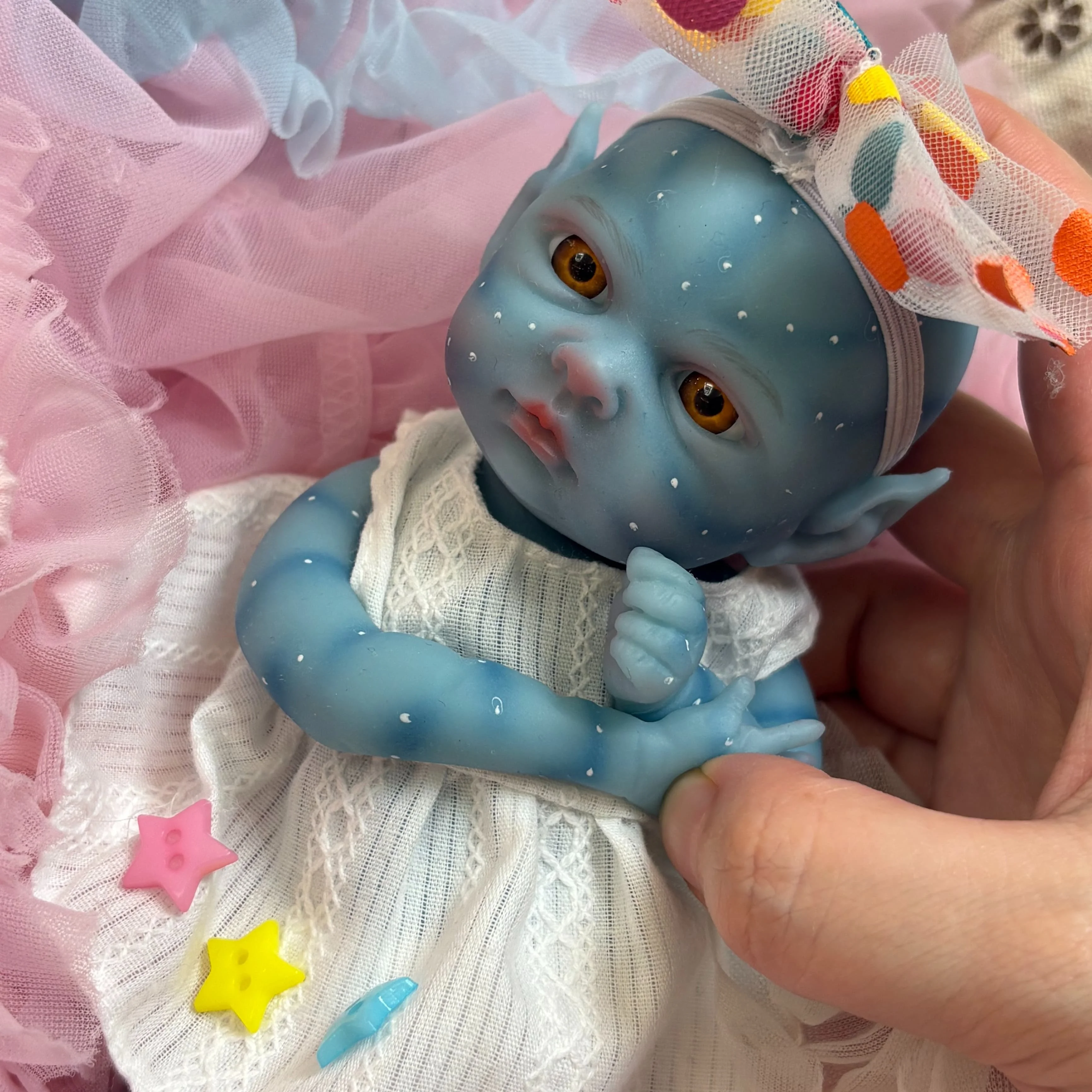 8 Inch Blue Skin Full Body Silicone Baby Girl Handmade Lifelike Reborn Newborn 3D Paint Doll Perfect Present view 3