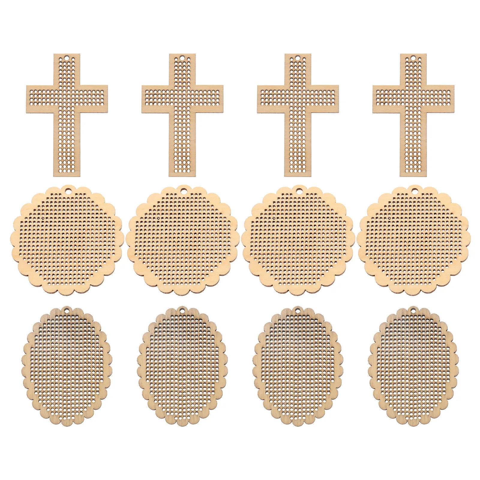 12Pcs Hollow Out Wooden Embroidery Bookmarks Blank Cross Stitch DIY Crafting for Beginners Natural Wood Texture