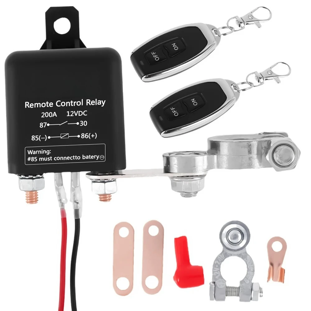 Battery Switch Relay 12V Remote Car Control Battery Disconnect Cut Off Isolator Anti-Theft with Dual Remote Control Switch Relay