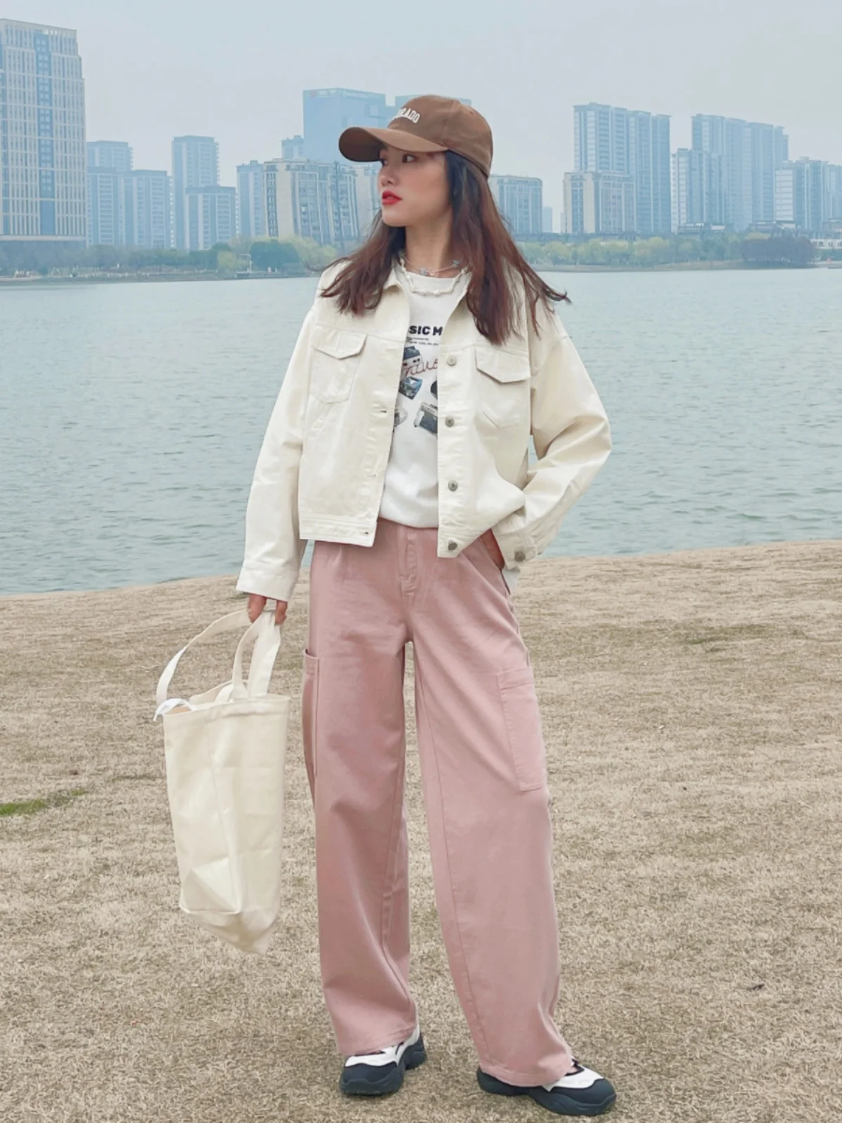 

Pink Straight Leg Workwear Pants Women's Versatile Wide Leg Casual Trousers Commute Sle l Waist Long Pants