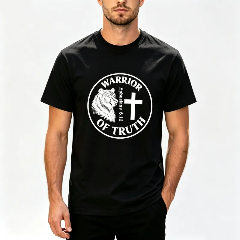 T-shirt graphique Warrior Of Truth, design d'écusson d'ours croisé, t-shirt pour hommes et femmes, 100% coton, manches courtes, streetwear décontracté