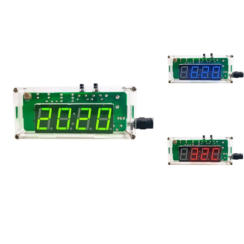 B61A-4-Digit Digital DIY Clock Kits With Acrylic Shell, DIY Alarm Clock Soldering Practice Kit For Learning Electronics