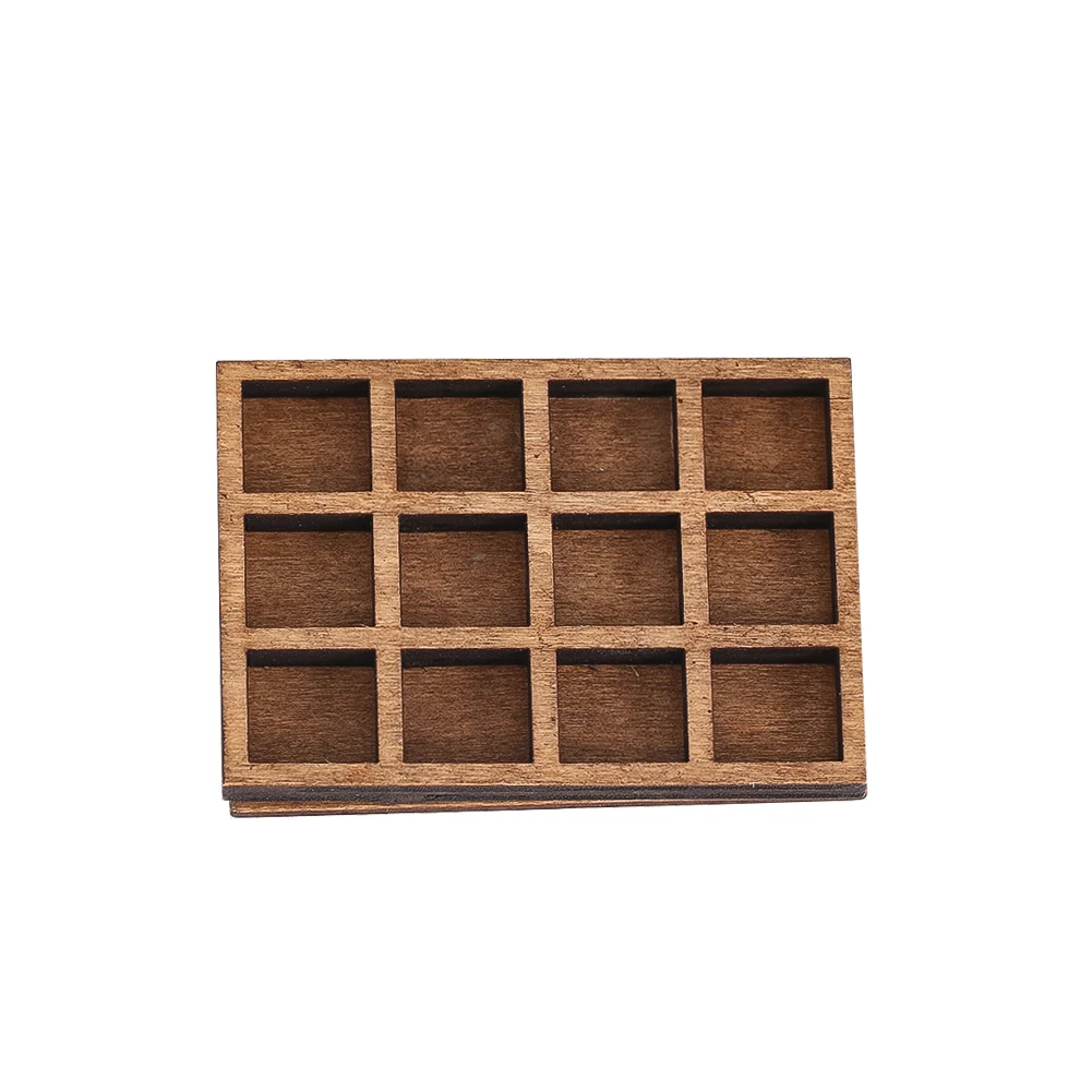 12 Grids Wooden Box 1:12 Dollhouse Miniature Figurines Trinket Shelf Compartments Crystal Stone Specimen Display Tray Holder