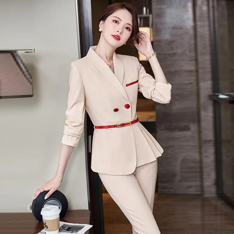 High-End Apricot Suit Casual Suit Female Autumn and Winter Fashion Temperament Office Wear Beauty Salon Jewelry Shop Workwear