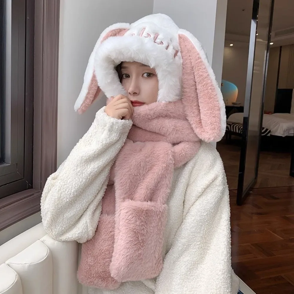 لطيف 3 في 1 مقنعين وشاح الدفء رشاقته أفخم أفخم وشاح يندبروف سدادات حماية الأذن وشاح قبعة قفازات مجموعة الشتاء