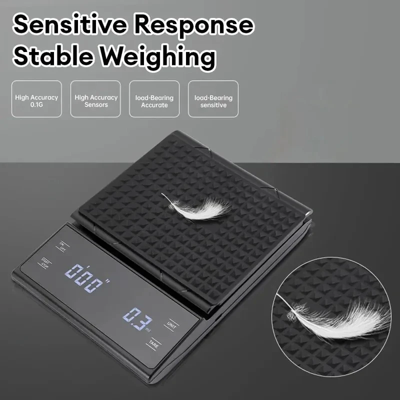 

Coffee Scale with Timer Kitchen Tools Digital Multifunction Weighing Scale Pour Over Drip Espresso Scale LCD Display 3 kg/0.1g