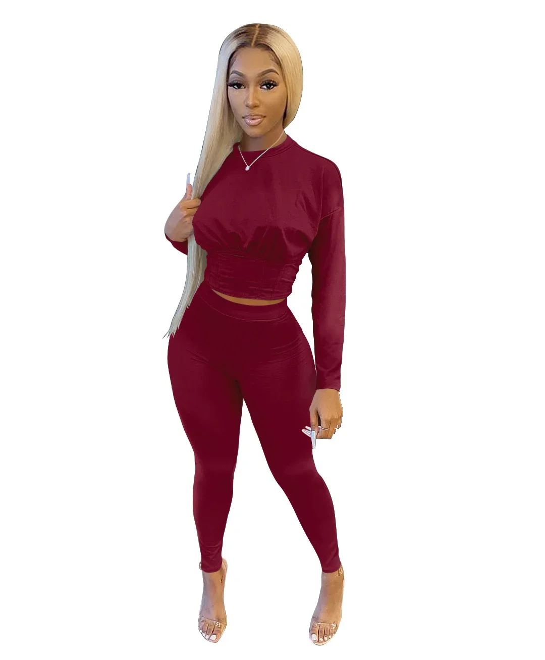 2023 neue AutumnWomen's Reine Farbe Sport Taille Anzug Mode Lässig Zwei-stück Set – Detail 15