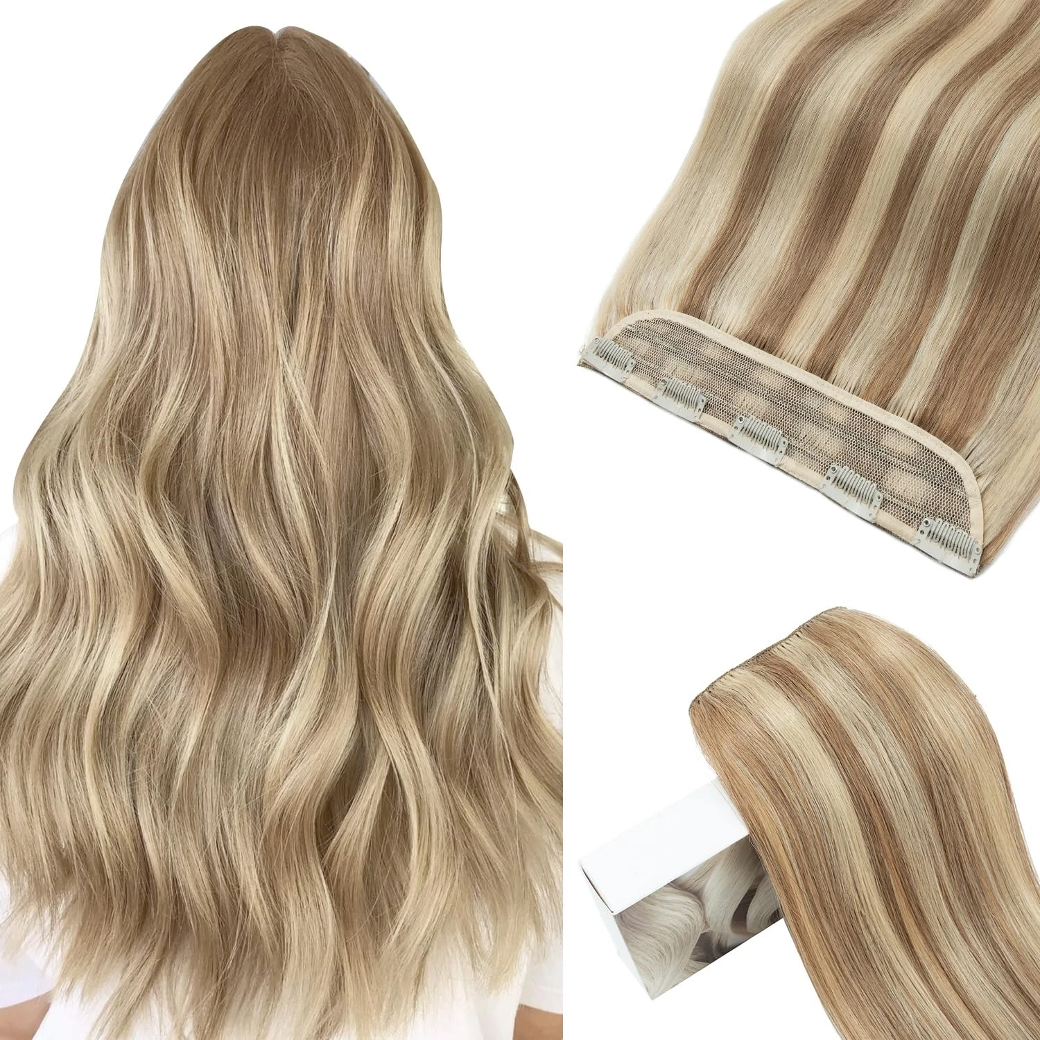 

#8/613 Straight Clip In Human Hair Extensions 100% Real Human Hair 3/4 Full Head One Piece 5 Clips In Hair Extensions Highlight