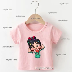 t-shirt for girls funny Vanellope Little Girl Cartoon Print T-Shirt For Kids Clothes cute Pink Shirt summer Girls Baby Tshirts
