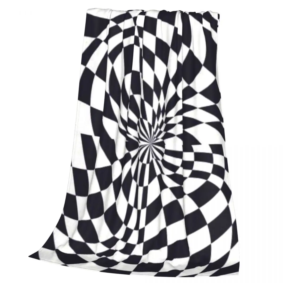 3D Vortex Illusion Black And White Checkered Swirl Trap Blankets Soft Warm Flannel Throw  Cover for Bed Picnic Travel Home Couch