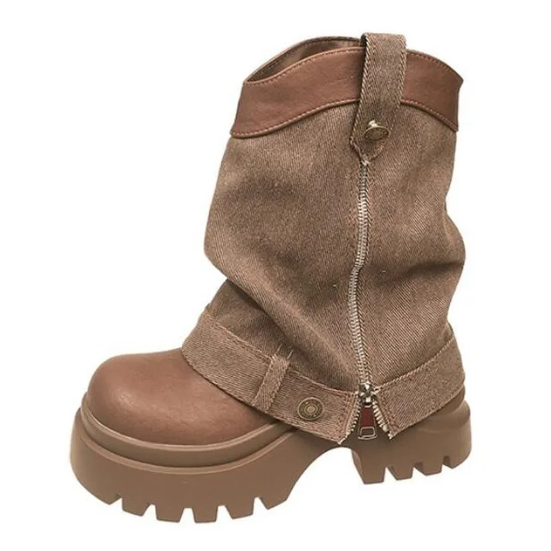 

NEW Designer Comfortable Outdoor Women Ankle Boots Fashion Slip On Knight Short Booties Ladies Casaul Platform Heels Botas Mujer