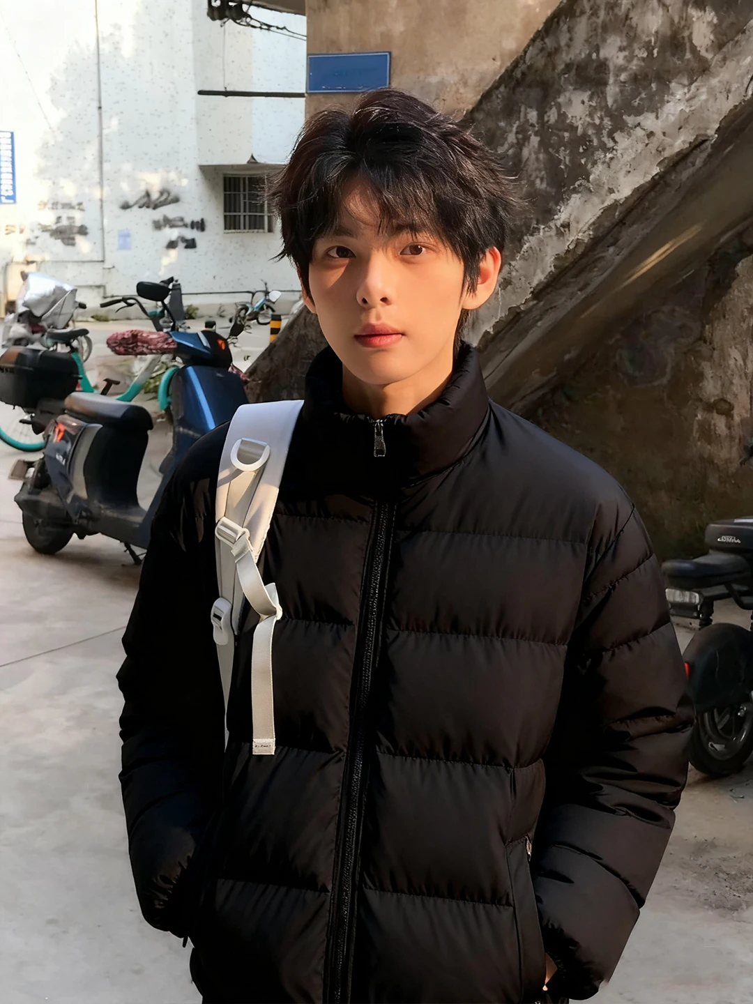 

Cleanfit Thiened ort Cotton Jaet Men's Winter Warm Stand Collar Youth American Sle Coat Bla Casual Loose Fit Long S...