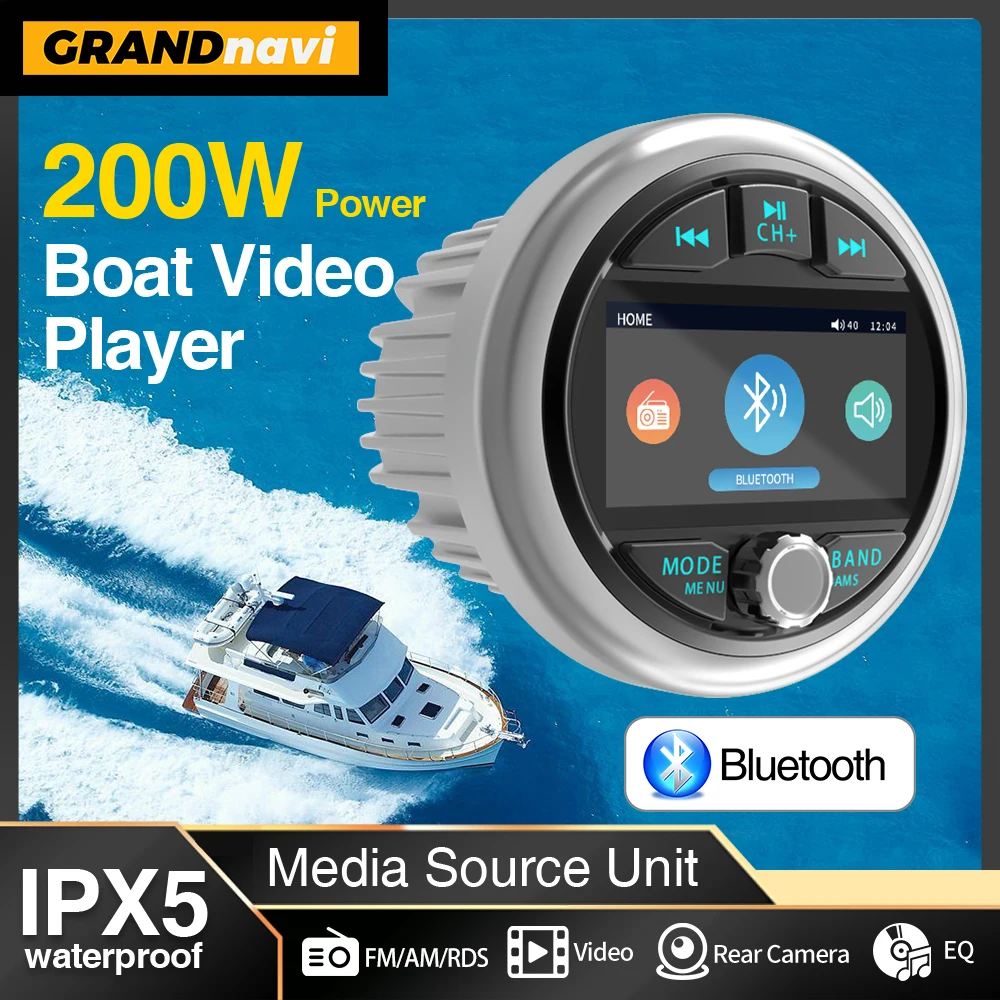 

GRANDnavi MP5 Marine Stereo Waterproof IPX5 Boat Radio Player Bluetooth FM AM RDS Audio For Yacht Gauge ATV UTV Cart Motorcycle