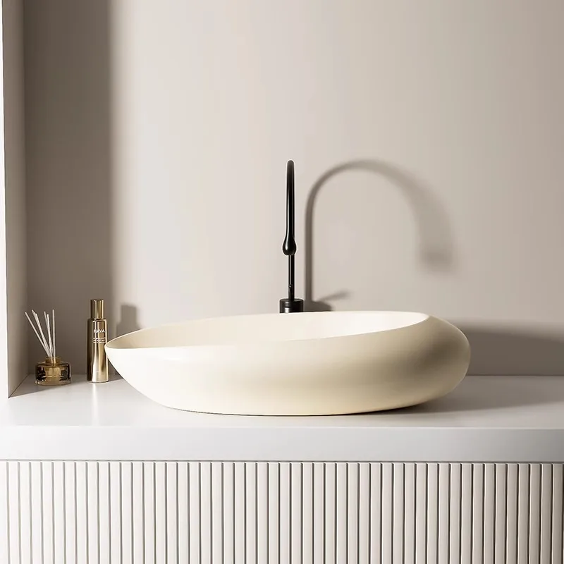 

Household Creative Egg Counter Basin Balcony Cream Wind Washbasin Small Unit Ceramic Art Washbasin Washbasin Single Basin