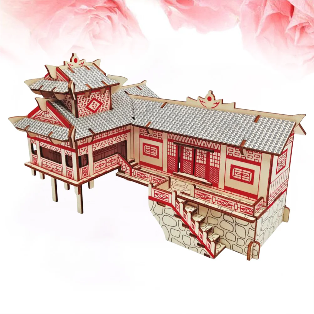 Casas de quebra-cabeça 3d de madeira em palafitas kit crianças diy conjunto de construção educacional cérebro teaser jogo quebra-cabeças para crianças espacial