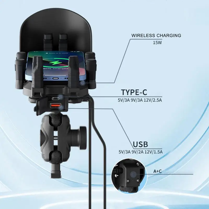 Montagem do telefone da motocicleta anti vibração móvel de carregamento sem fio suporte do telefone 360 rotação moto suporte celular guiador montagem