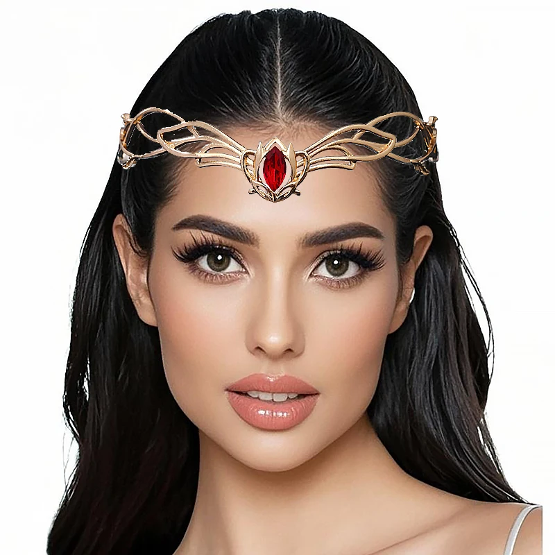 1Pcs Goddess Cosplay Forehead Elves Crowns Tiara Women Man Vintage Ribbon Headband Hair Accessories Crown Wedding Headwear