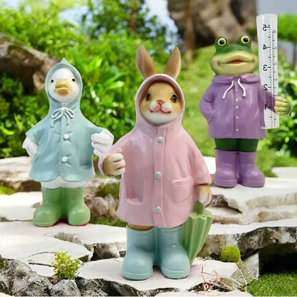 Waterproof Resin Animal Rain Gauge Plastic Tube Easy To Read Frog Garden Sculptures Anti-slip Hand Painted