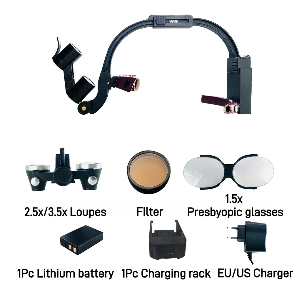 Dental Binocular Loupe Magnifier Glasses Dentistry Magnifier with Head Light Lamp 2.5X 3.5X Surgical Lab Equipment