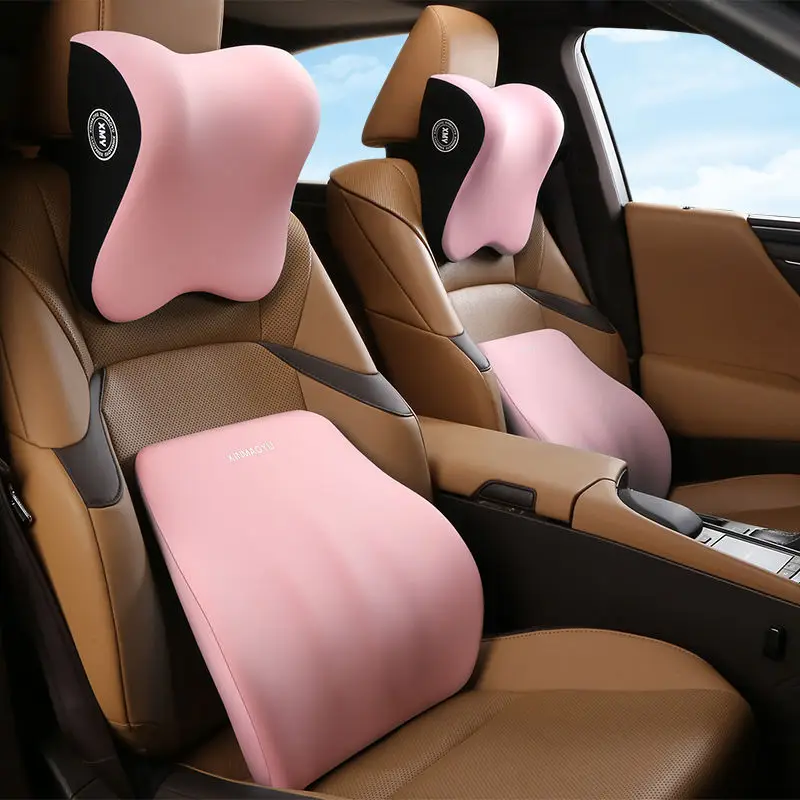 Comfortable Memory Foam Car Seat Cushion with Lumbar Support and Neck Pillow Synthetic Fiber Woven Universal Fit for Vehicle