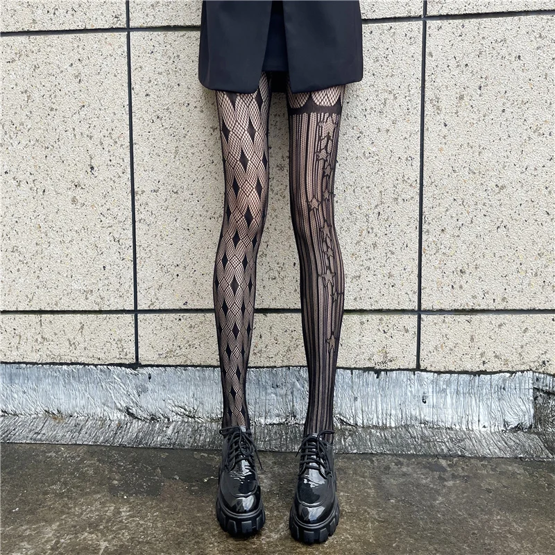 Skull Goth Tights Pantyhose Anime Stockings Gothic Woman Mesh Netting Nylons Luxury Open Striped Sexy Net Fake Network Leopard