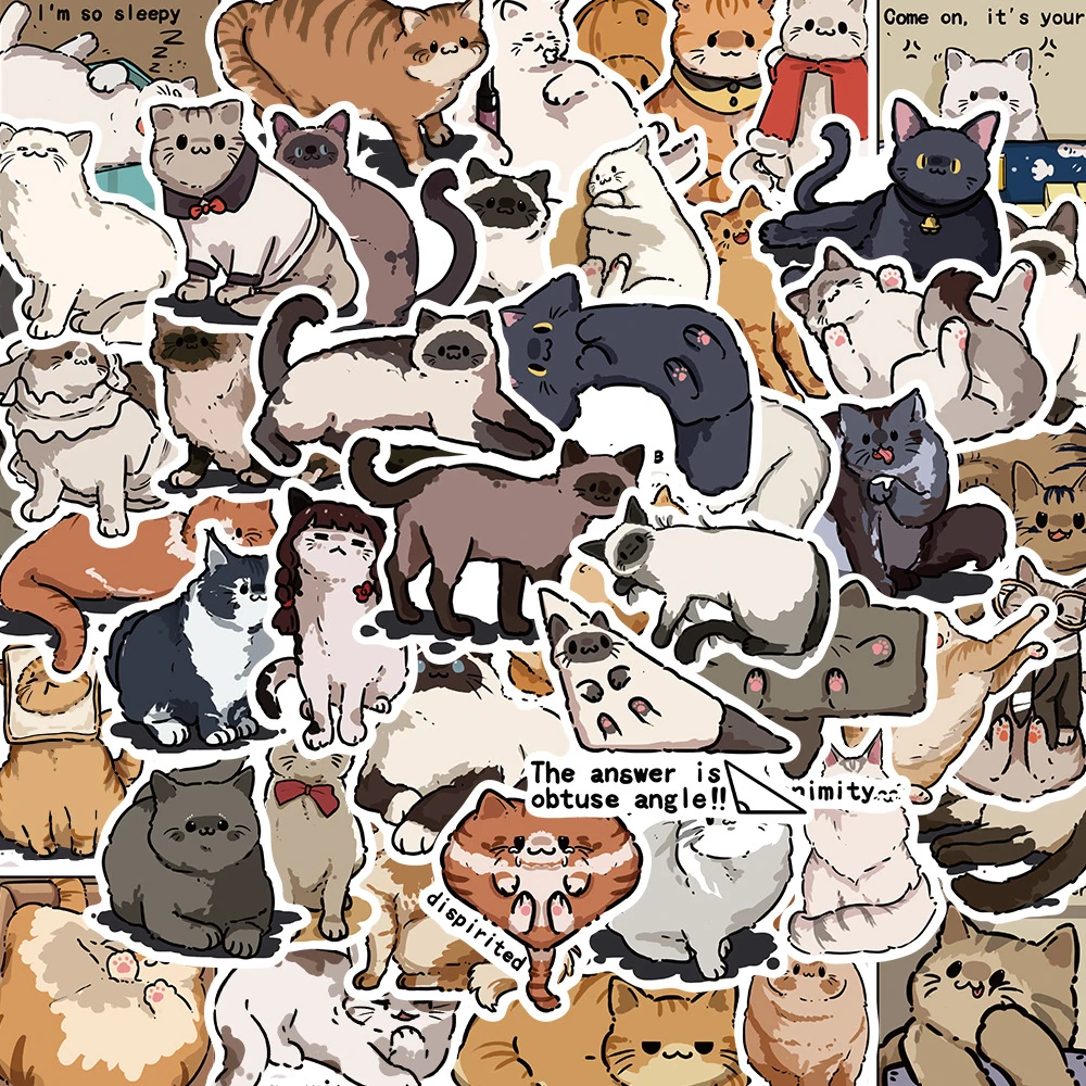 10/30/50pcs Vintage Animal Cats MEME Cartoon Stickers Aesthetic Decorative Diary Planner Stationery Waterproof Kids Cute Sticker