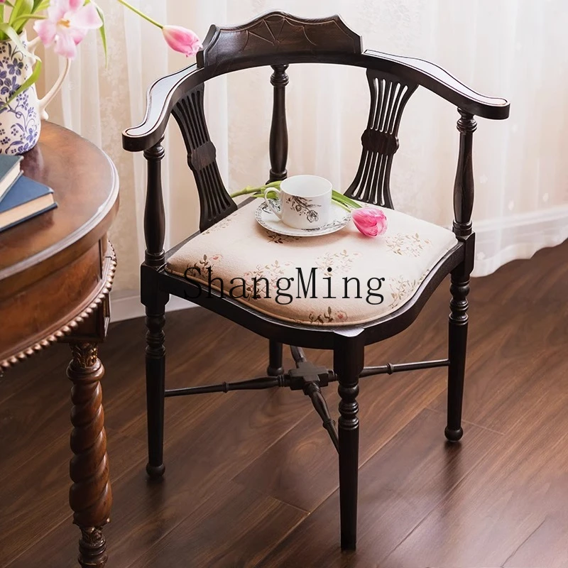 

ZYY medieval home living room balcony backrest armrest triangle chair bedroom retro solid wood dining chair