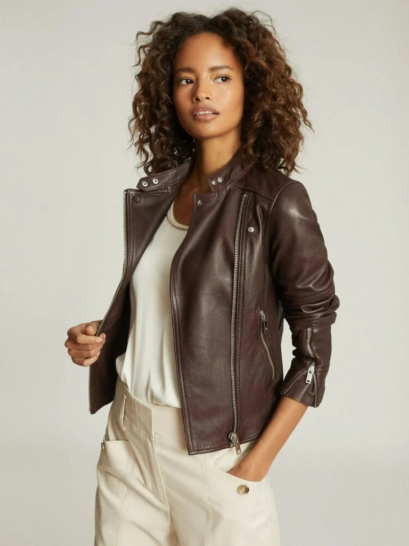 Women Lambskin Leather Ladies Jacket Biker Slim Fit Cropped Coat Genuine Leather Jacket