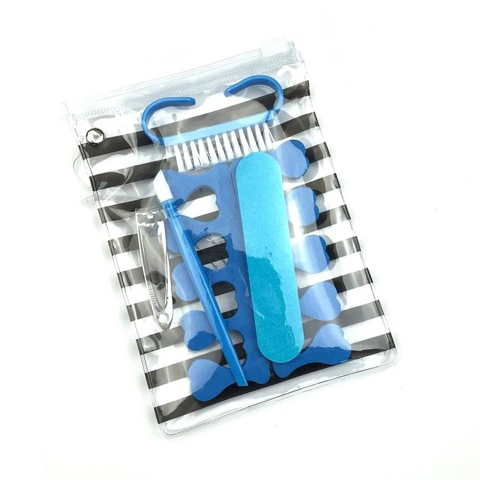 6pcs Nail Pedicure Kit Clipper Cleaning Brush Sanding File Finger Separator Care Cuticle Pusher Pressure Stick Manicure Tools