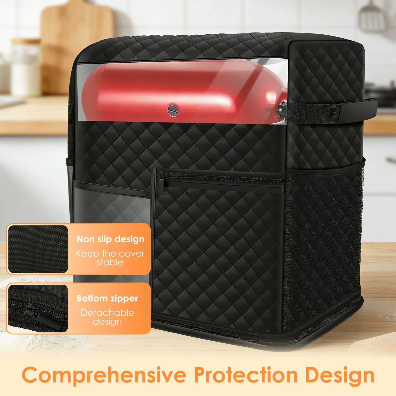 Stand Mixer Cover with Detachable Appliance Sliding Mat Compatible for 5/4.5 Quart Tilt Mixer with Multiple Pocket for Kitchen