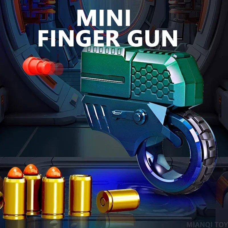 Mini Throwing Shell Bullet Gun, Relieve Stress Ring Alloy Metal Finger Gun ,Black Alloy Zoom Ratchet Wheel Fidget Ring